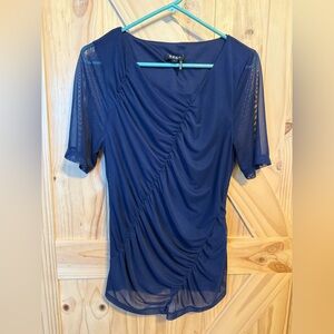 DKNY Women's Elegant Navy Blue Ruched Blouse